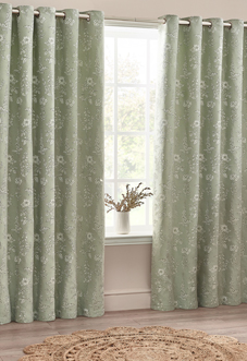 Sophia Eyelet, Sage - Ready Made Curtains